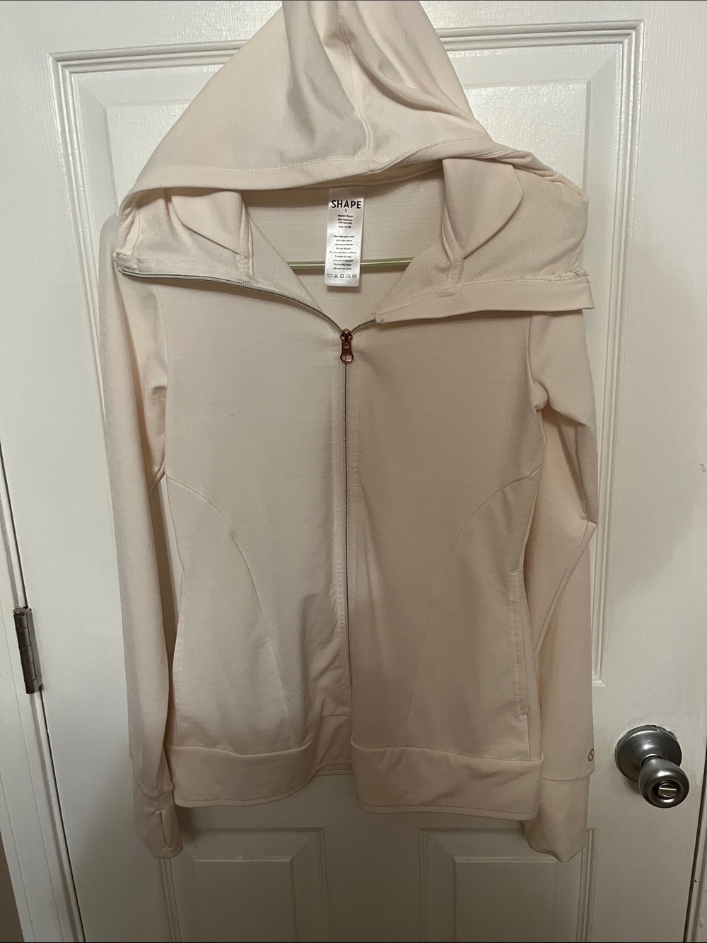 Women's Cream Zip-Front Hooded Utility Jacket